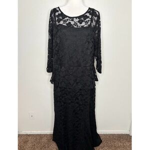 LESLIE FAY Womens Black Lace Peplum Cocktail Evening Gown Dress Plus Size 22W